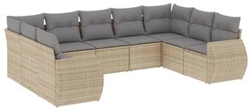 Set divano da giardino 9 pz con cuscini beige in polyrattan