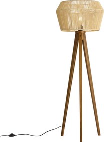 Lampada da terra vintage in legno con paralume in corda di carta marrone 50/50/30 - Tripod Classic