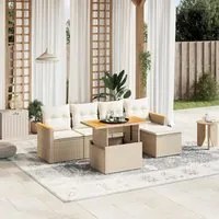 Set Divano da Giardino 6 pz con Cuscini Beige in Polyrattan 3273053