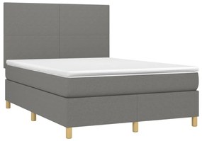 Letto a molle materasso e led grigio scuro 140x190cm in tessuto