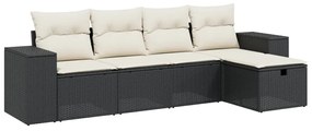 Set Divani da Giardino 5 pz con Cuscini in Polyrattan Nero