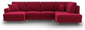 Divano angolare rosso allungabile e con contenitore (con penisola a destra/a U) con rivestimento in velluto Kyoto – Cosmopolitan Design