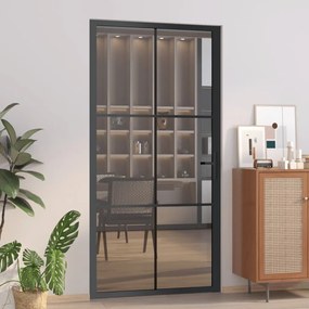 Porta Interna 102,5x201,5 Cm Nera İn Vetro Esg E Alluminio /