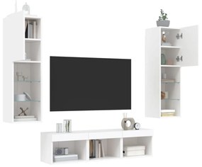 Mobili tv a muro con led 5pz bianchi in legno multistrato