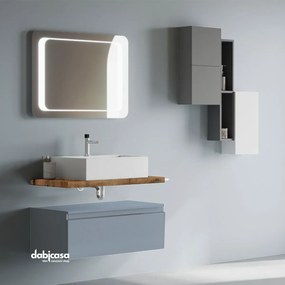 Mobile Bagno "New Karma Due" Sospeso con Top Rovere Naturale da 80 cm e Cassetto Blu Pastello Opaco da 80 cm