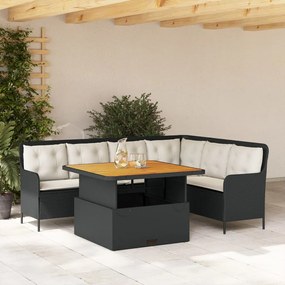 Set divani da giardino 2 pz con cuscini in polyrattan nero