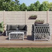 Set Salotto da Giardino 5 pz con Cuscini in Acciaio Bianco 3186824