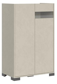 Madia e Credenza alta con Porta TV Riflesso bianco lucido e cashmere, Cashmere / Credenza alta / 2