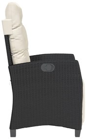 Sedia reclinabile da giardino con poggiapiedi nera polyrattan