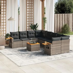 Set divano da giardino 9 pz con cuscini grigio in polyrattan