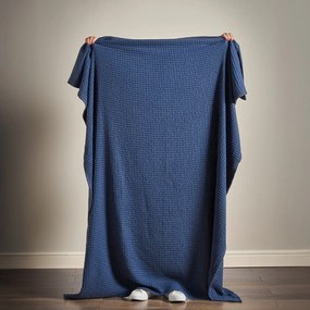 Coperta blu scuro in cotone 150x200 cm Jaipur Chunky Waffle – Pineapple Elephant
