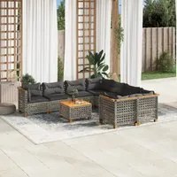 Set Divano da Giardino 9 pz con Cuscini Grigio in Polyrattan 3261777