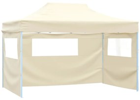 Gazebo Professionale Pieghevole Con 3 Pareti 3x4m Acciaio Crema /