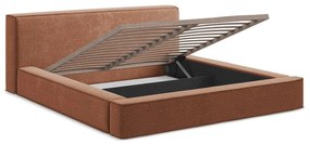 Letto matrimoniale imbottito color terracotta con contenitore e rete inclusi 140x200 cm Noho – Makamii
