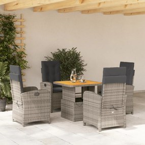 Set Da Pranzo Da Giardino 5 Pz Con Cuscini İn Polyrattan Grigio /