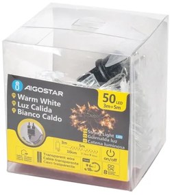 Aigostar - Catena LED natalizia da esterno 50xLED/8 funzioni 8m IP44 bianco caldo