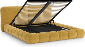 Letto matrimoniale imbottito color senape con contenitore con rete inclusa 200x200 cm Solange – Micadoni