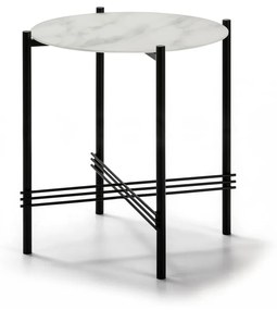 Tavolino bianco e nero con piano in vetro e decoro in marmo, ø 47 cm Kendall - Marckeric