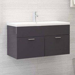 Mobile Con Lavabo Integrato Grigio Lucido İn Legno Multistrato /