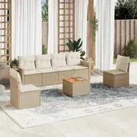 Set Divani da Giardino 7 pz con Cuscini Beige in Polyrattan 3224511