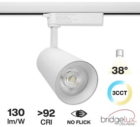 Faro LED 40W Monofase CRI92 CCT Bianco Variabile 38° Bridgelux LED Colore Bianco Variabile CCT