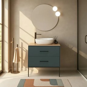 Mobile bagno sospeso 80cm verde petrolio con due cassetti e specchio Brik