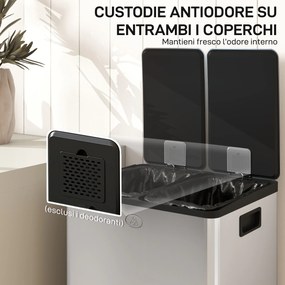 Pattumiera Differenziata Cestino Spazzatura 2 Scomparti da 28L in Acciaio Inox Argento...