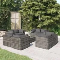 Set Divani da Giardino 9 pz con Cuscini in Polyrattan Grigio 3101565