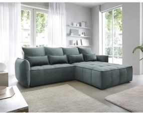 Divano angolare verde allungabile/con contenitore (con penisola a destra/con chaise lounge) e rivestimento in velluto Campo – ELTAP