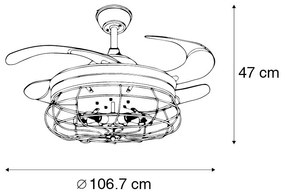 Ventilatore da soffitto nero con pale a scomparsa 107cm 5 luci con telecomando - Gaiola
