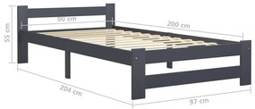 Giroletto Grigio Scuro in Legno Massello di Pino 90x200 cm