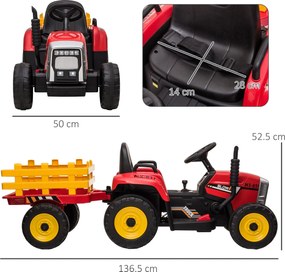 Trattore Elettrico per Bambini 12V con Rimorchio Rosso...