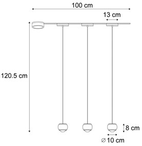 Sistema di illuminazione su binario moderno con 3 luci a sospensione nere monofase - Magnetic Lance