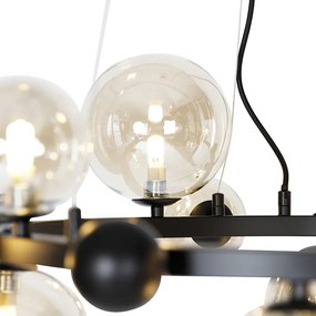 Lampadario Art Déco nero con vetro ambrato 12 luci - David