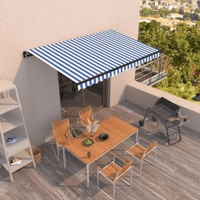 Tenda Da Sole Retrattile Manuale 450x350 Cm Blu E Bianca /