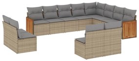 Set divani da giardino 12 pz con cuscini beige in polyrattan