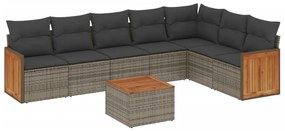 Set divano da giardino 8 pz con cuscini grigio in polyrattan