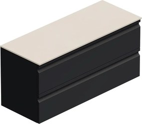 Mobile Pull L120 H55 P45 grafite opaco laccato base con 2 cassetti a chiusura ammortizzata con top gres bianco Creta, piedini non inclusi