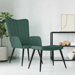 Poltrona Relax Con Sgabello Verde Scuro İn Velluto /