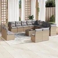 Set Divani da Giardino 14pz con Cuscini in Polyrattan Beige 3250338