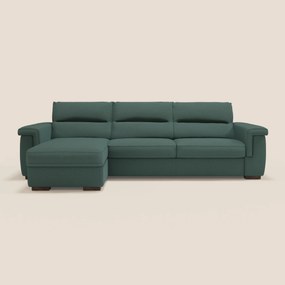 Magnolia divano letto angolare con Penisola Contenitore - Materasso H18 cm in tessuto smacchiabile T05 verde