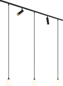 Sistema di illuminazione a binario moderno nero con 2 faretti e 3 luci a sospensione monofase - Slimline Uzzy Eira