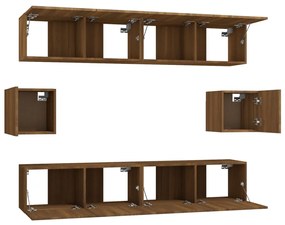 Set mobili porta tv 6 pz rovere marrone in legno multistrato
