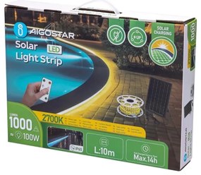Aigostar - Striscia solare LED dimmerabile 10W 3,2V 10m 2700K IP65 + DO