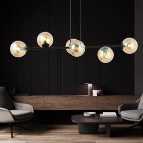 Lampadario Contemporaneo 6 Luci Durga In Acciaio Nero E Sfere In Vetro Ambra