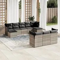 Set Divano Giardino 10 pz con Cuscini Grigio Chiaro Polyrattan 3250171