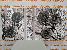 Quadro su tela – Fiori astratti su sfondo di marmo in bianco e nero