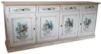 Credenza 4 porte legno shabby bianco anticato decori ocra 205x42x86 - Mobili 2G