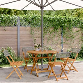 Set Pranzo Da Giardino 5pz Grigio Polyrattan E Legno Massello /