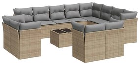 Set divano da giardino 13 pz con cuscini beige in polyrattan